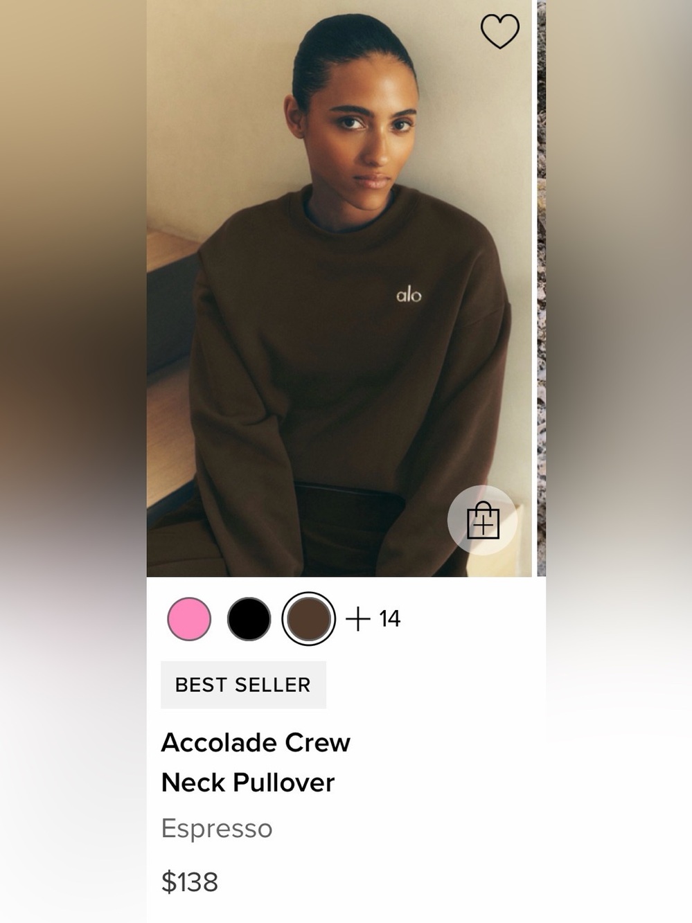 ALO Yoga Brown Cropped Crewneck Sweatshirt